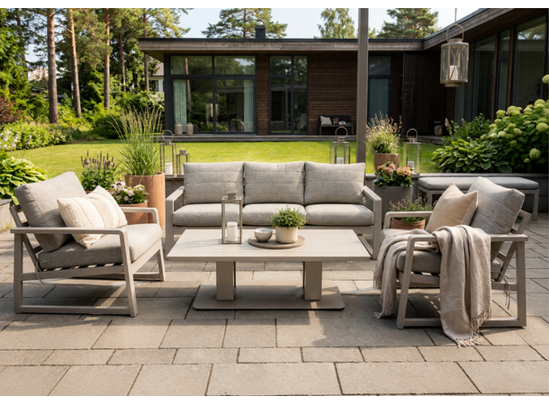 Brevik loungegruppe Beige, inkl. hev/senk bord 