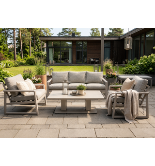 Brevik loungegruppe Beige, inkl. hev/senk bord