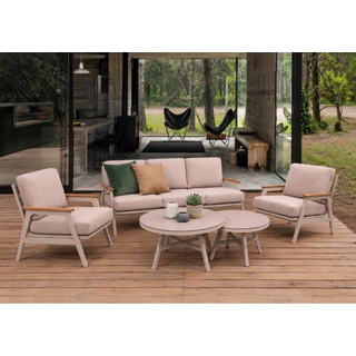 Arran sofagruppe, 3+1+1+ 2 bord Beige alu.ramme/teak - beige puter