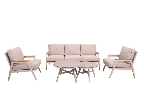 Arran sofagruppe, 3+1+1+ 2 bord Beige alu.ramme/teak - beige puter 