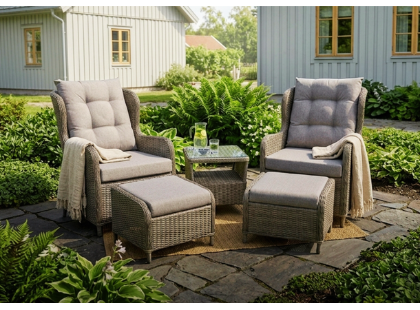 Koster Reclinersett, Naturflett 2 stoler m/pall + bord 