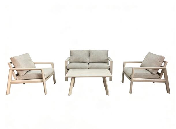 Langør sofagruppe 2+1+1+ Bord Beige alu ramme, grå puter 