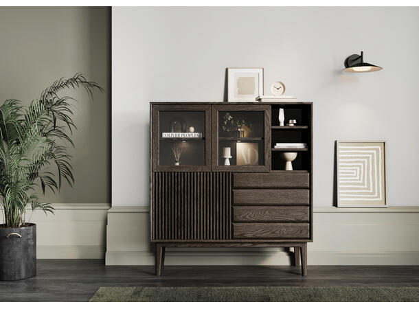 Broholm høy skjenk m/lameller 124x133x40 cm, Røkt eik, treben 