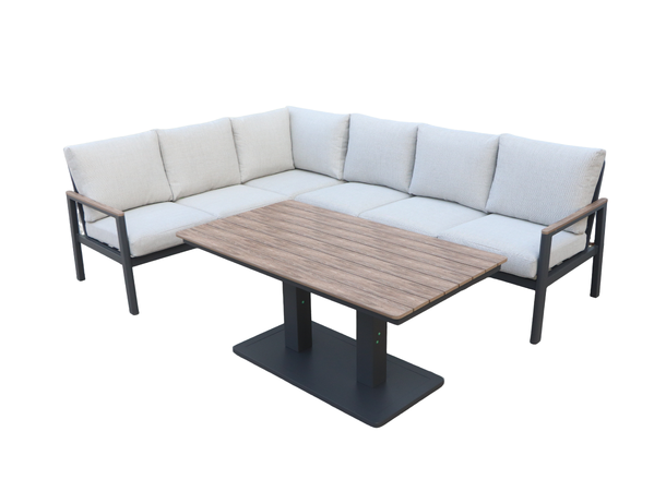 Palmeira spisevinkel + nonwood bord Grå ramme/hvit tekstil/nonwood 