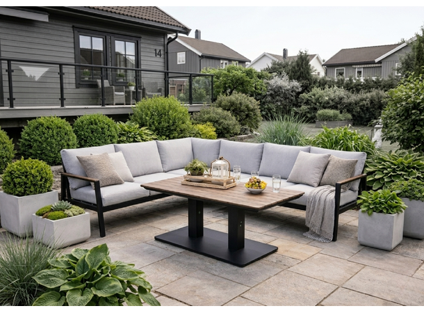Palmeira spisevinkel + nonwood bord Grå ramme/hvit tekstil/nonwood 