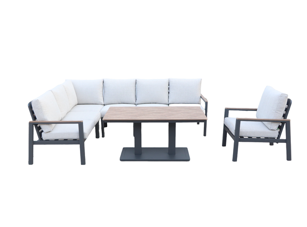 Palmeira spisevinkel + nonwood bord Grå ramme/hvit tekstil/nonwood 