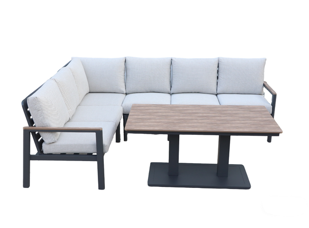 Palmeira spisevinkel+ polywood bord Grå ramme/beige tekstil/polywood 