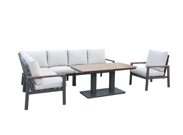 Palmeira spisevinkel+ polywood bord Grå ramme/beige tekstil/polywood 