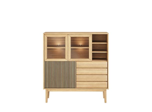 Broholm høy skjenk m/lameller 124x133x40 cm, Natur eik, treben 