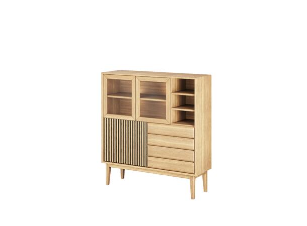 Casø Broholm høy skjenk m/lameller 124x133x40 cm, Natur eik, treben 