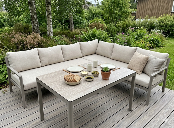 Hydra spisevinkel, Venstre 32 Champagne alu.ramme, beige puter 