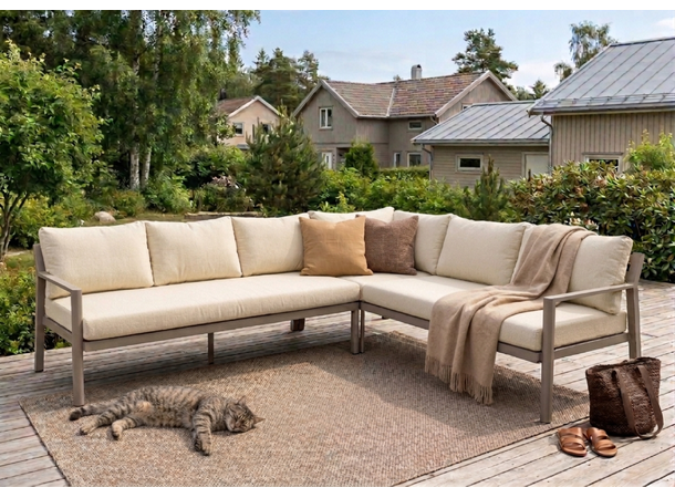 Hydra spisevinkel, Venstre 32 Champagne alu.ramme, beige puter 